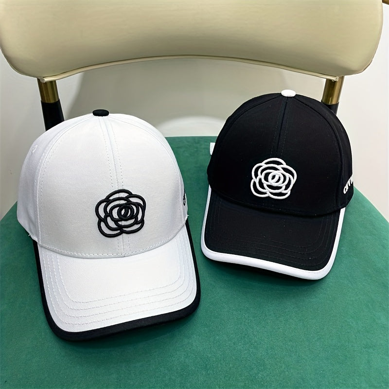 Classic Camellia Embroidery Baseball Cap Solid Adjustable Dad Hats