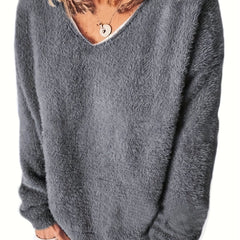 Solid Eyelash V-Neck Sweater