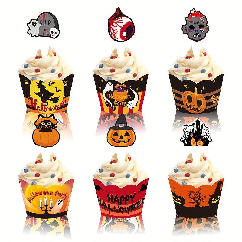 6pcs Halloween Cupcake Wraps Cake Toppers Label Marking For Food
