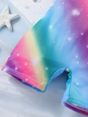 Girls Rainbow Swimsuit Romper Gymnastics Dance Biketards