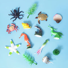 12pcs Mini Marine Animal Figures Set with Seaweed Toys - Ocean Creatures
