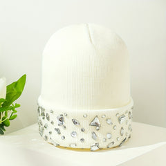 Crystal Decor Beanie Knit Hat Warm Skull Cap for Women