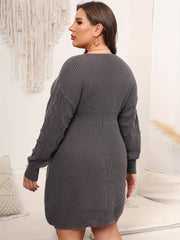 Notched Neck Knitted Sweater Dress