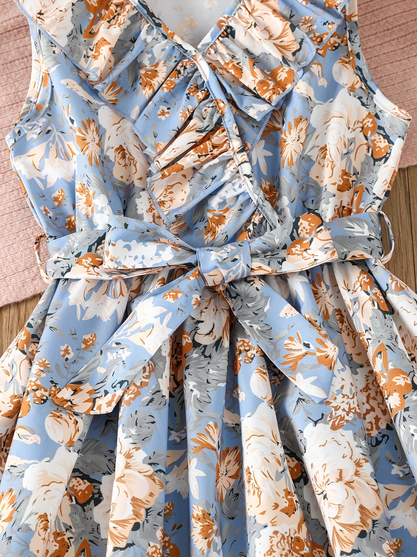 Toddler Girls Sleeveless Ruffle Trim Flowers Graphic Princess Dress