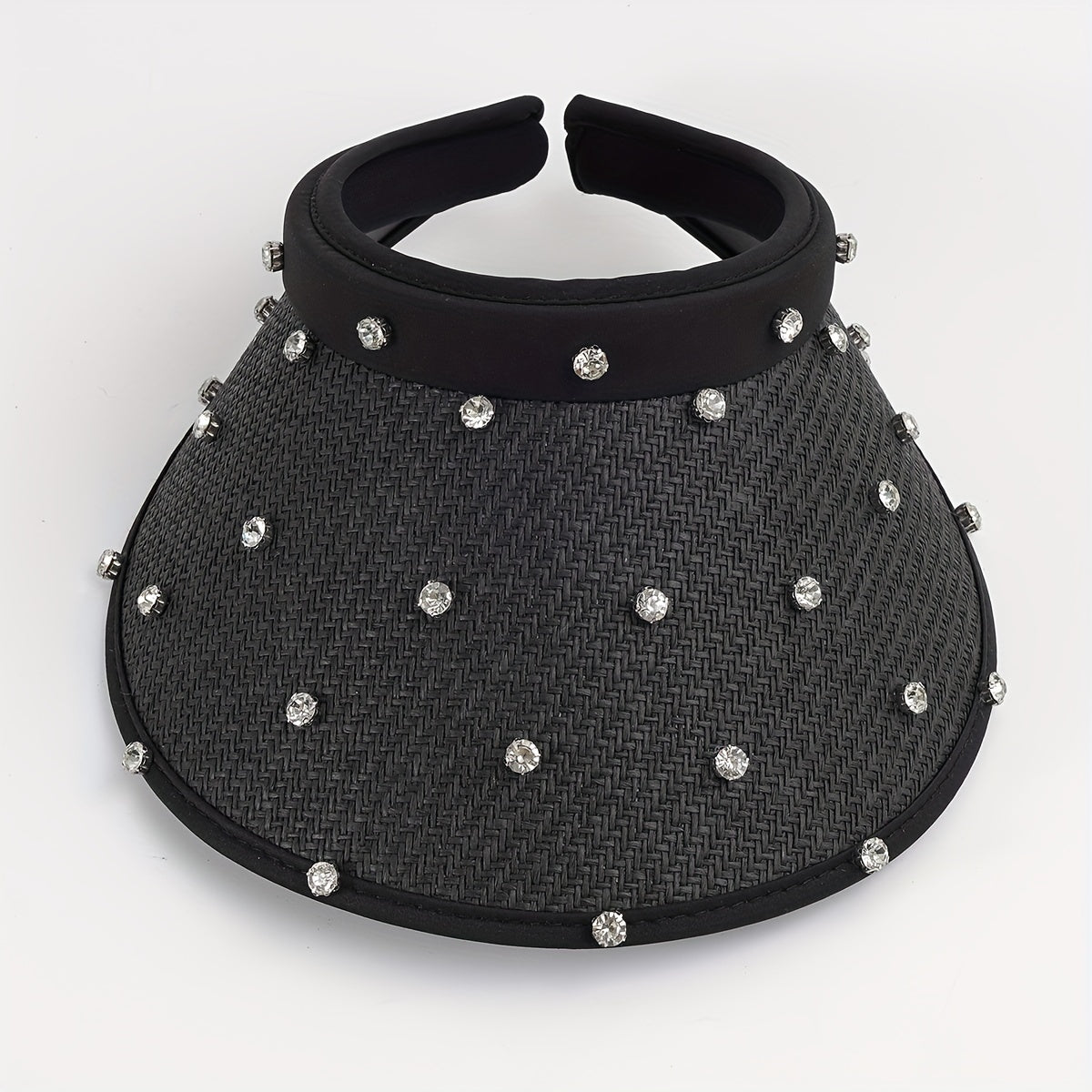 Straw Sun Hat with Faux Pearl Decor Wide Brim UV Protection