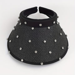 Straw Sun Hat with Faux Pearl Decor Wide Brim UV Protection