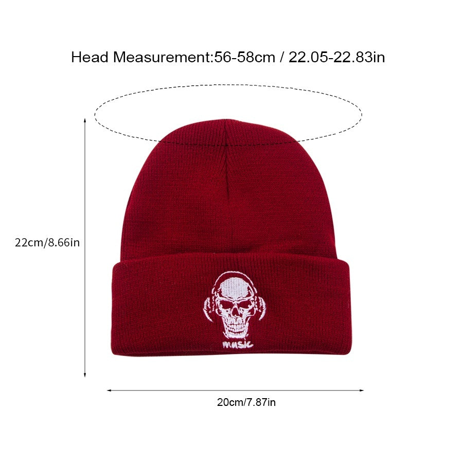 Men's Knitted Skull Pattern Embroidery Hat