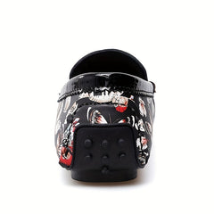 Men's Floral Print Slip On Loafers Smart Casual Walking Shoes