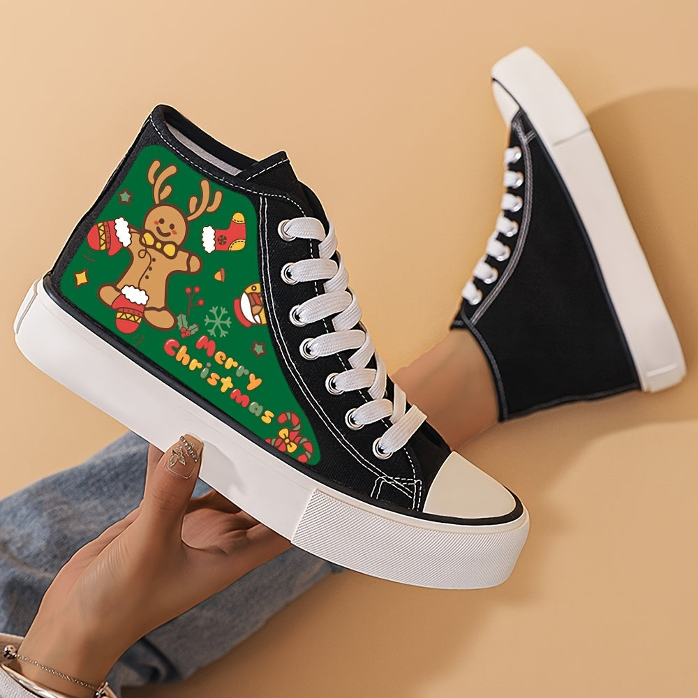 Christmas Gingerbread Print Lightweight High Top Canvas Sneakers