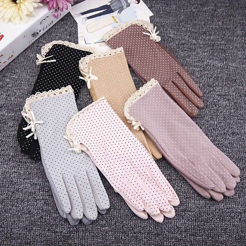 Polka Dot Lace Gloves Solid Women Cycling Thin Touch Screen Ice Glove