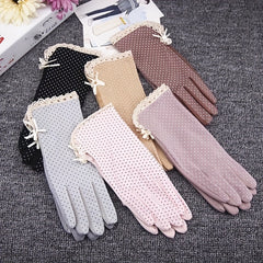 Polka Dot Lace Gloves Solid Women Cycling Thin Touch Screen Ice Glove