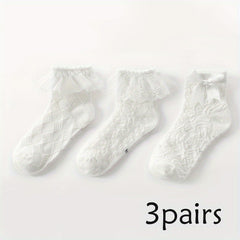 3 Pairs Children's Socks Breathable Girl Princess Lace Ruffled Bow Dance Socks