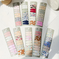 10pcs Baby Girls Embroidered Striped Plaid Floral Hair Clip Headwear