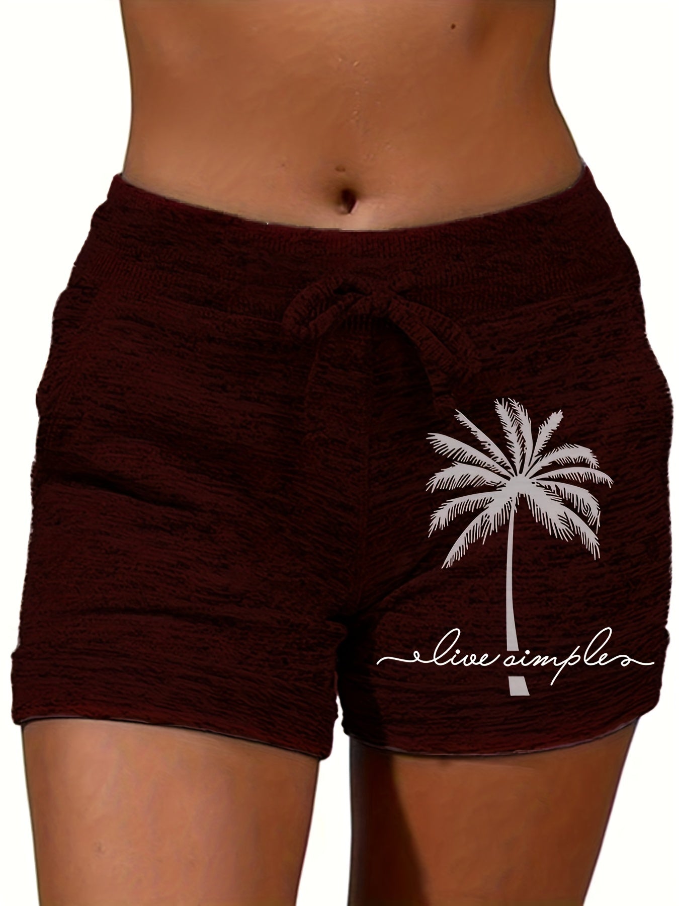 Coconut Tree Print Drawstring Shorts for Women
