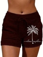 Coconut Tree Print Drawstring Shorts for Women