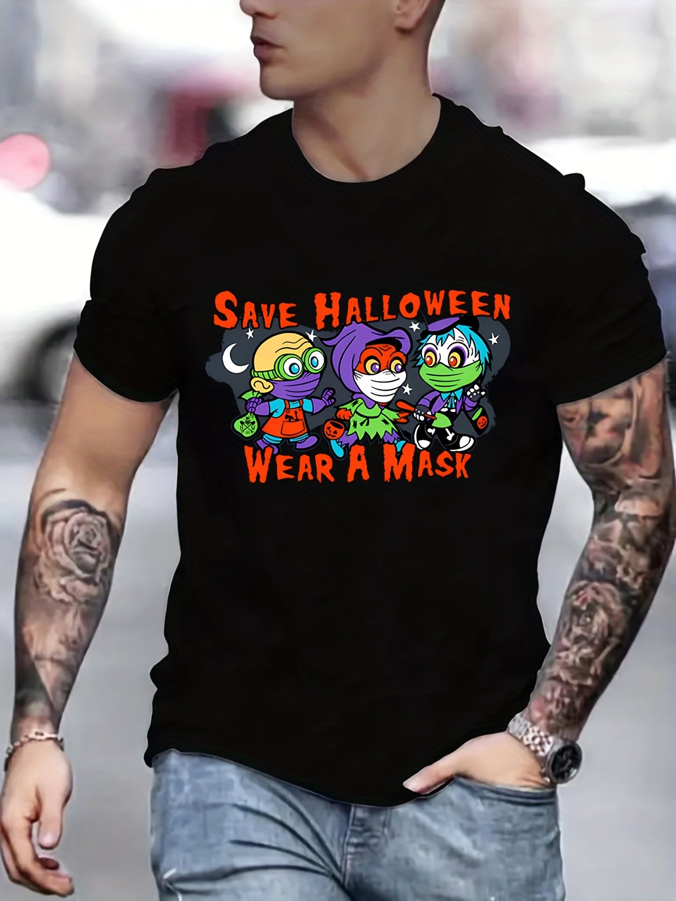 Men's Halloween Print T shirt Active Stretch Tee Outdoor