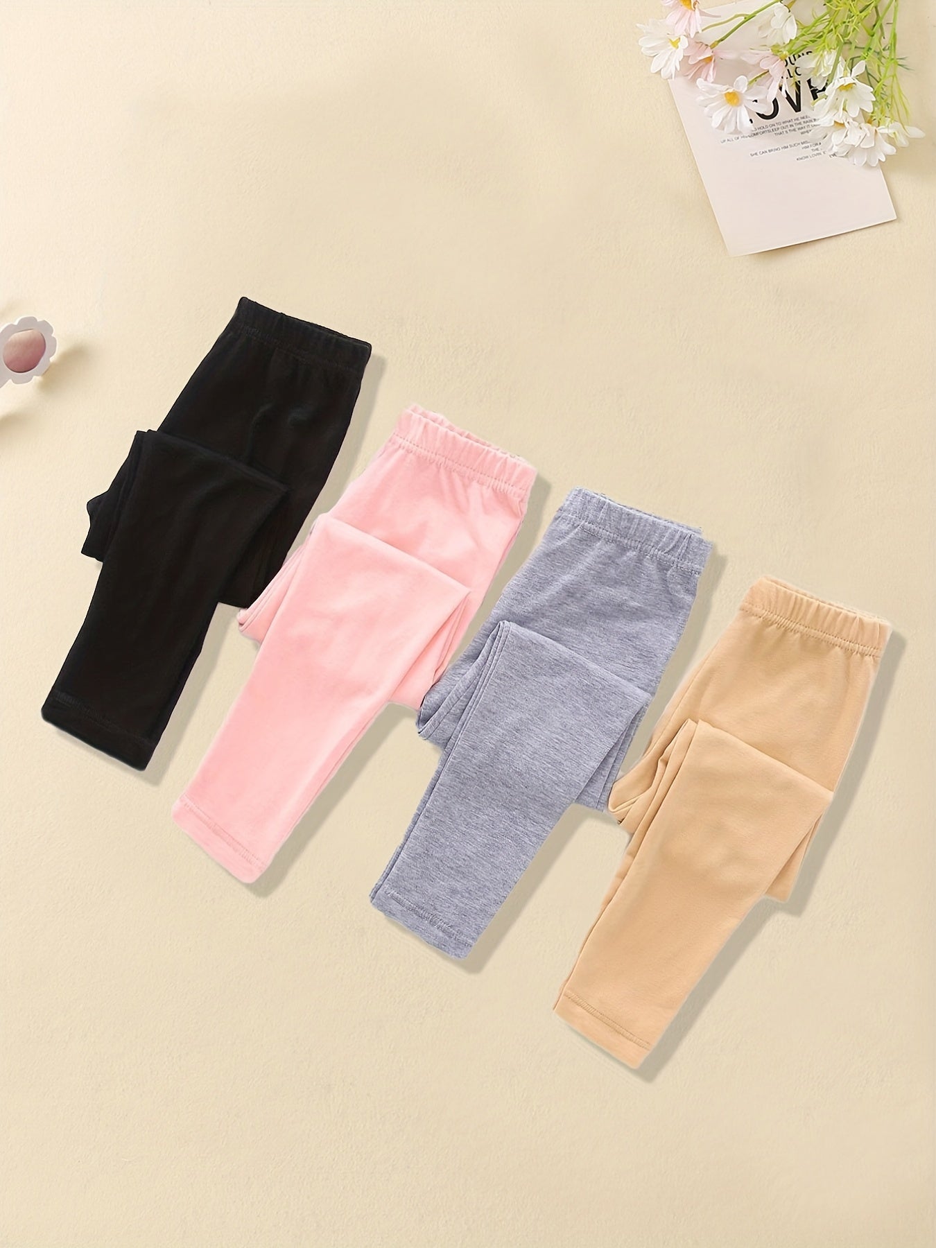 4pcs Girls' Stretchy Tights Pants Leggings Set For Kids