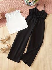 Girl's 2pcs Tank Top & Cami Overalls Set for Summer
