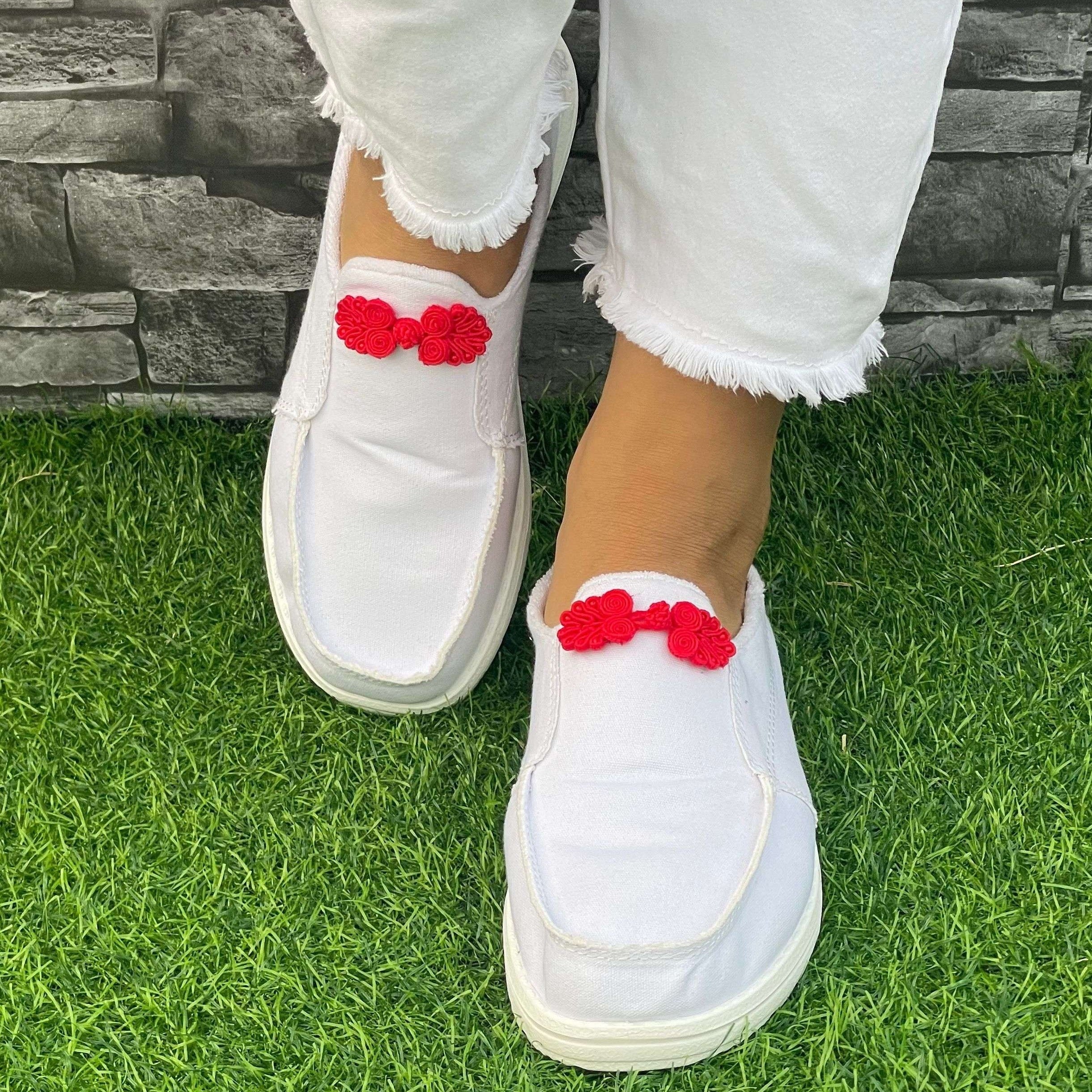 Red Button Decor Flat Shoes Women's Shallow Mouth Casual Shoes