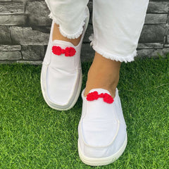 Red Button Decor Flat Shoes Women's Shallow Mouth Casual Shoes