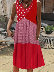 Colorblock Dot Print Tank Dress With Pockets