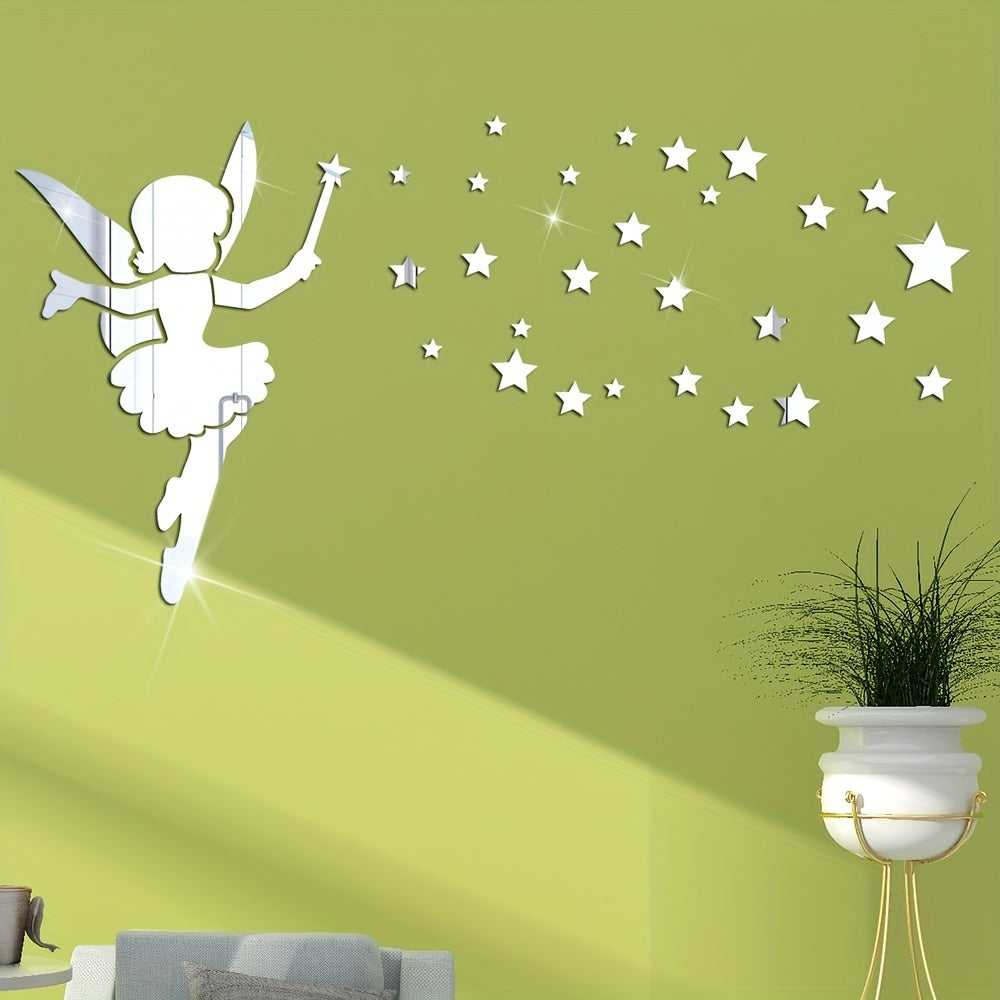 10pcs Fluffy Cloud Reflective Mirror Wall Stickers