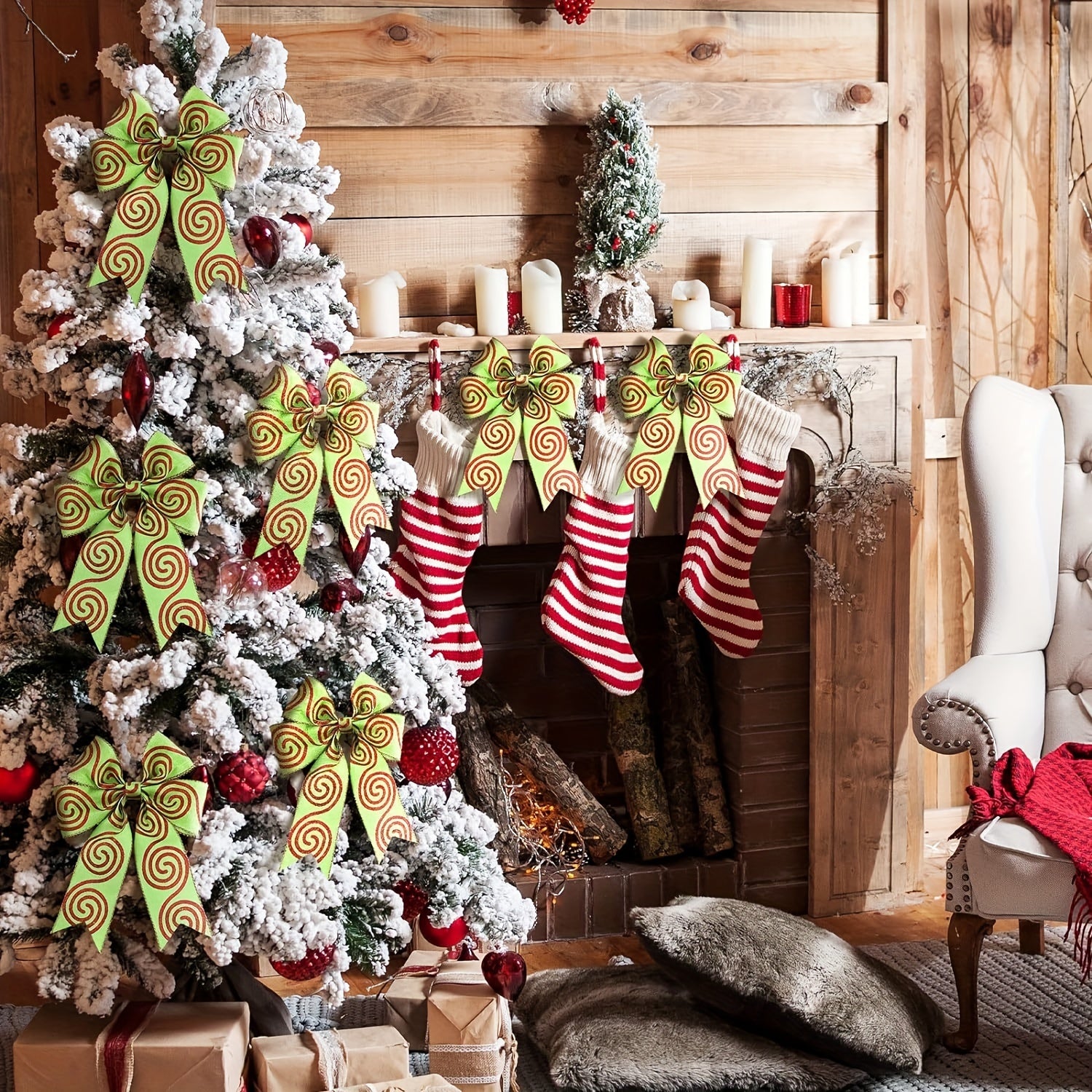 4.57m Christmas Ribbon Wired Edge Stripes Wrapping Colorful Xmas Decor