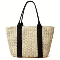 Straw Woven Summer Beach Tote Large Capacity Shoulder Bag Women's Rattan Handbag