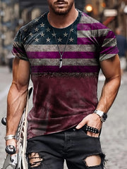 Flag Print T shirt Men's Casual Street Style Stretch Round Neck Tee Shirt