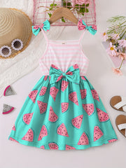 Toddler Girls Watermelon Stripes Graphic Bow Shoulder Cami Princess Dress