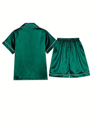 Boys Green Pajama Top & Shorts Set