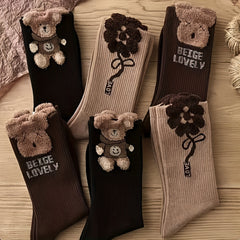 3 Pairs Bear Socks Autumn Winter Crew Socks