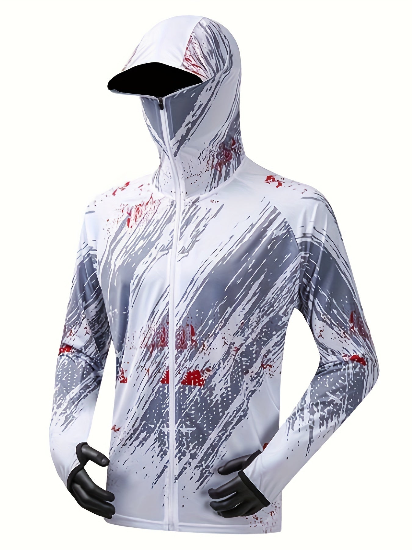Men's Fish Pattern Block UPF 50 Sun Protection Hoodie Long Sleeve