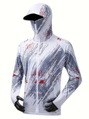 Men's Fish Pattern Block UPF 50 Sun Protection Hoodie Long Sleeve