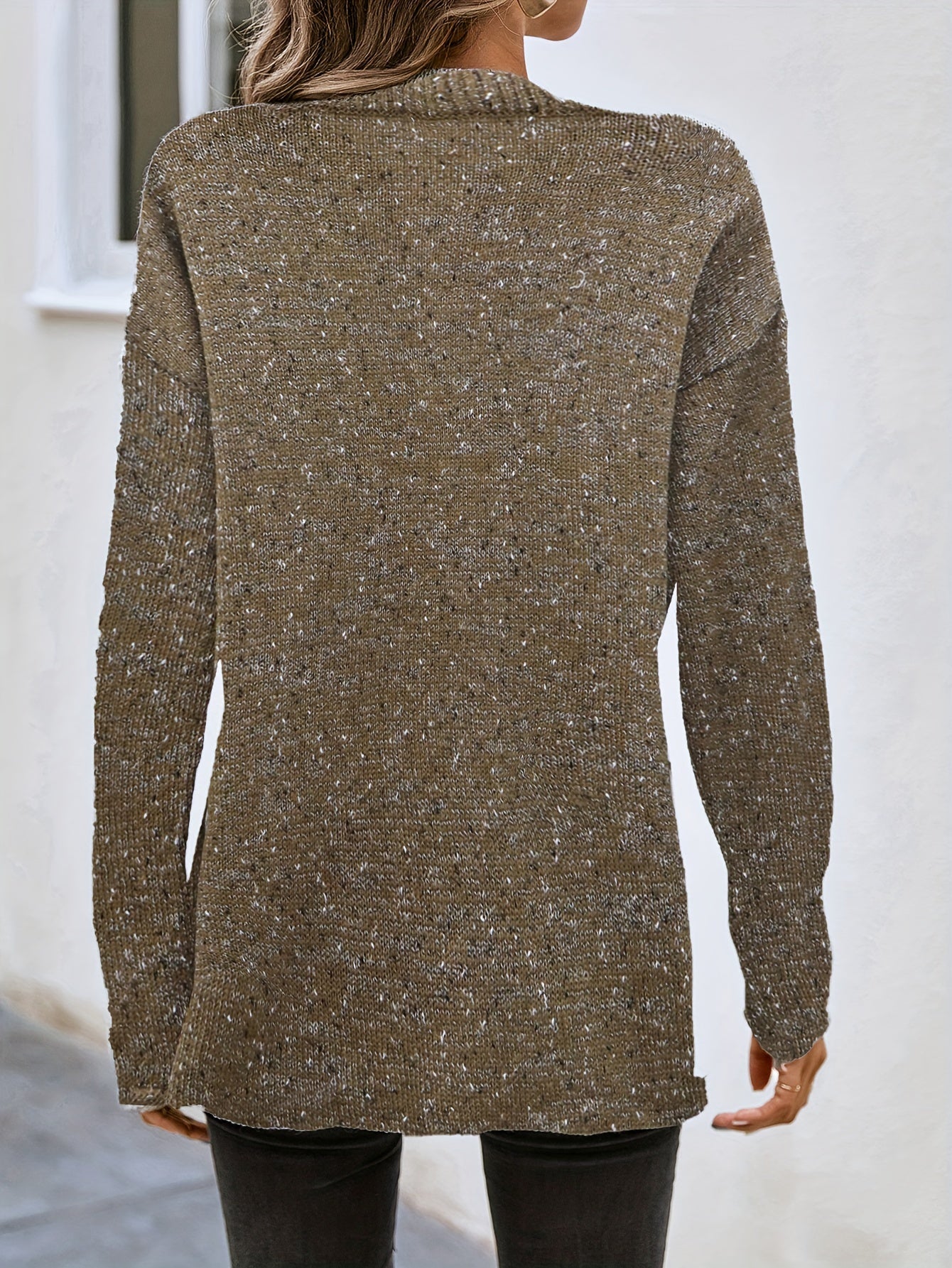 Solid Button Front Pullover Sweater Long Sleeve Casual Fall Winter Women's Cloth