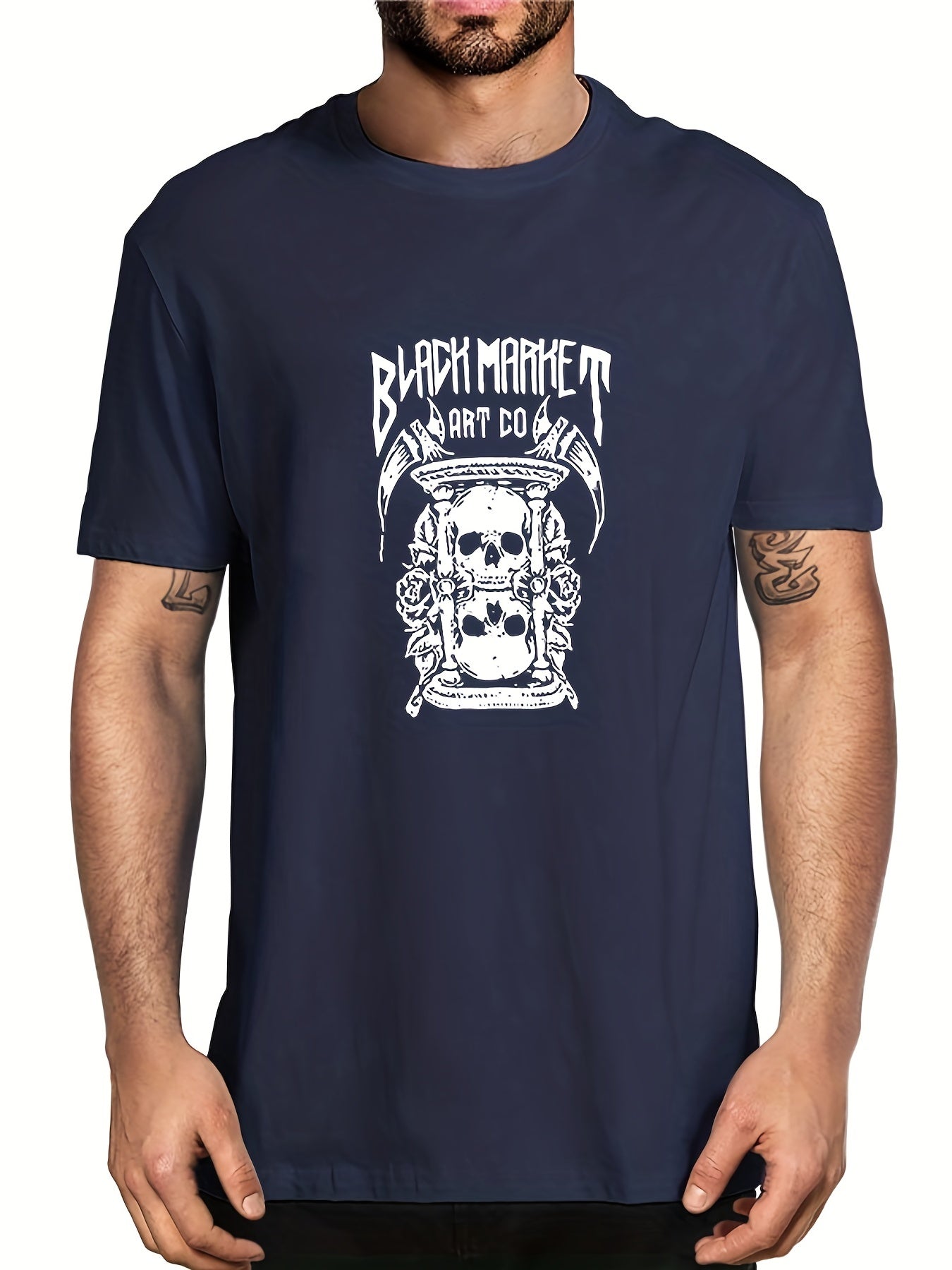 Men's Skull Hourglass Graphic T shirt Casual Stretch Tee