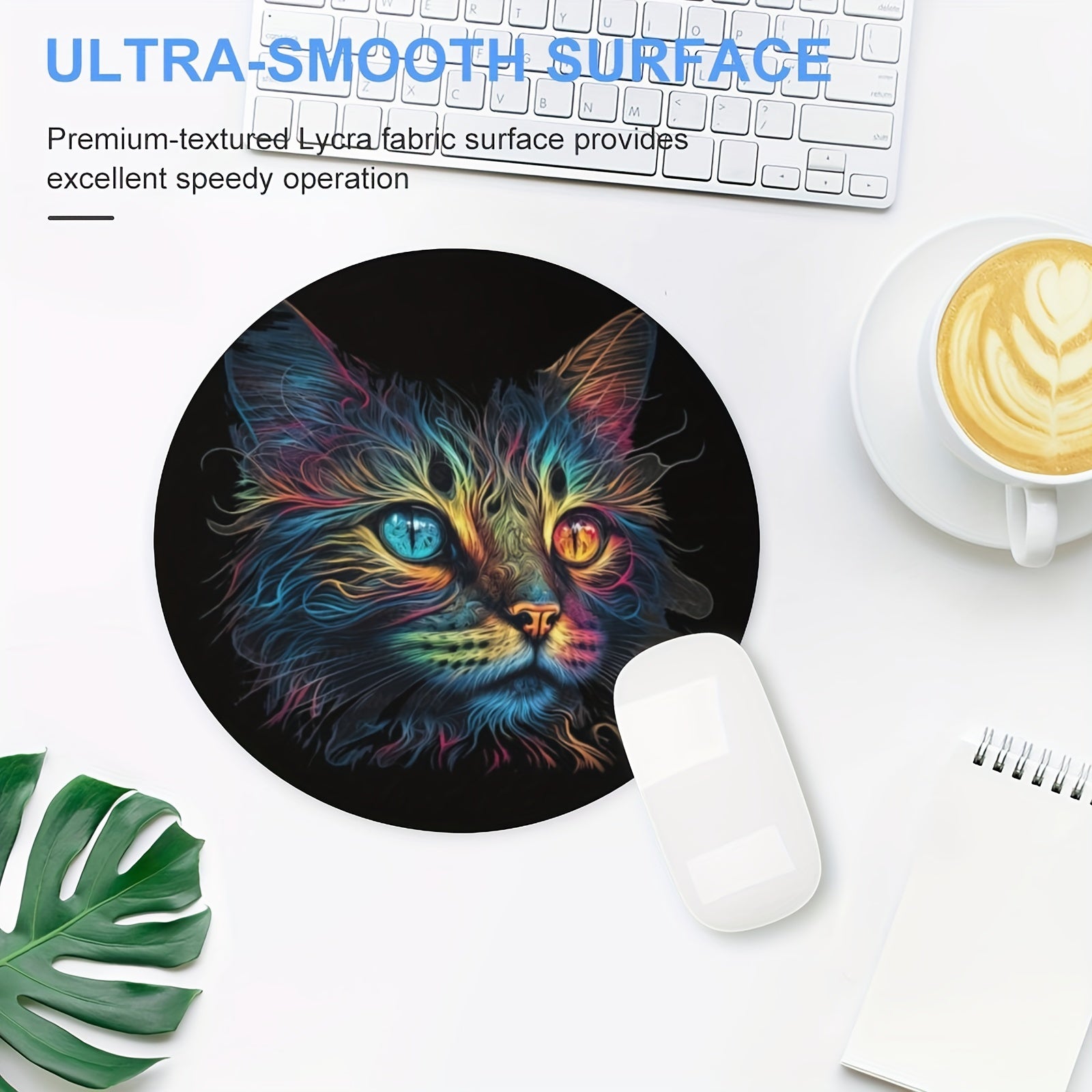 Cat Gaming Mouse Pad for Women & Girls, Non-slip Round Mousepad