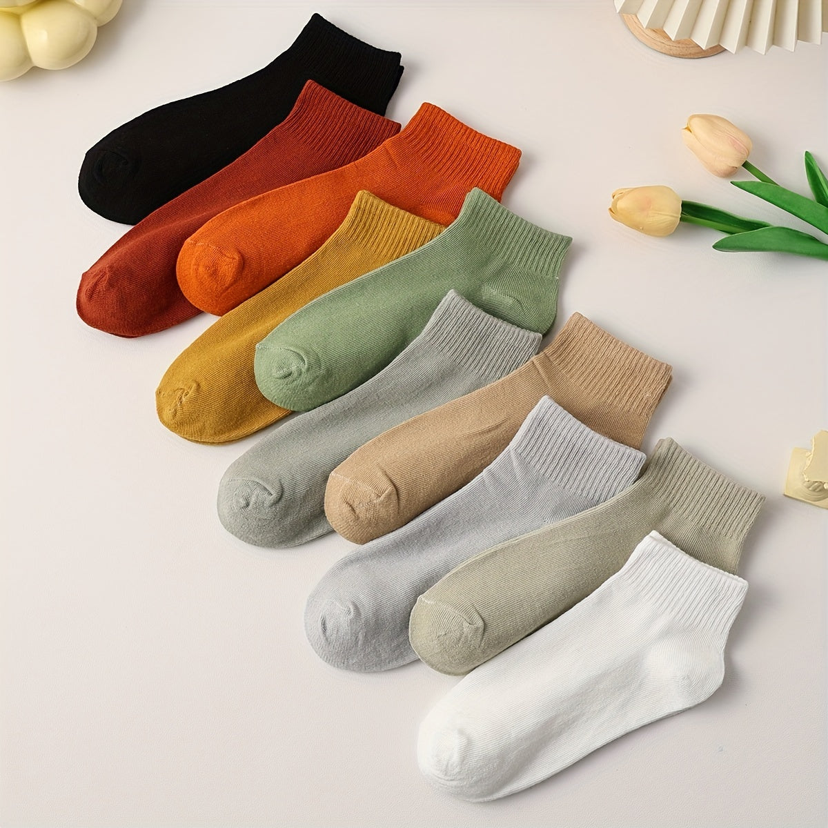 10 Pairs Solid Crew Sports Socks Women's Stockings & Hosiery