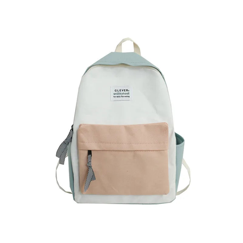 Colorful Stitching Canvas Backpack for Women and Girls