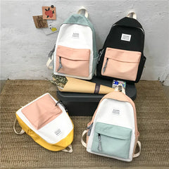 Colorful Stitching Canvas Backpack for Women and Girls