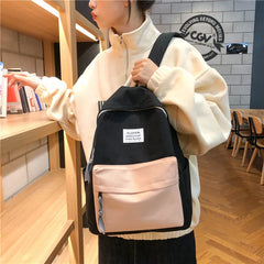 Colorful Stitching Canvas Backpack for Women and Girls