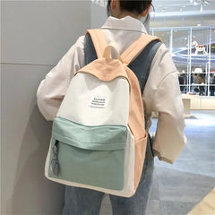 Colorful Stitching Canvas Backpack for Women and Girls