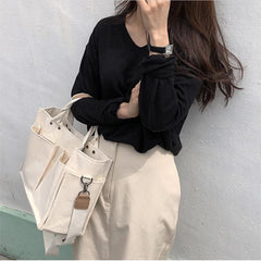 Canvas Tote Women Handbags Wide Strap Shoulder Crossbody Bags