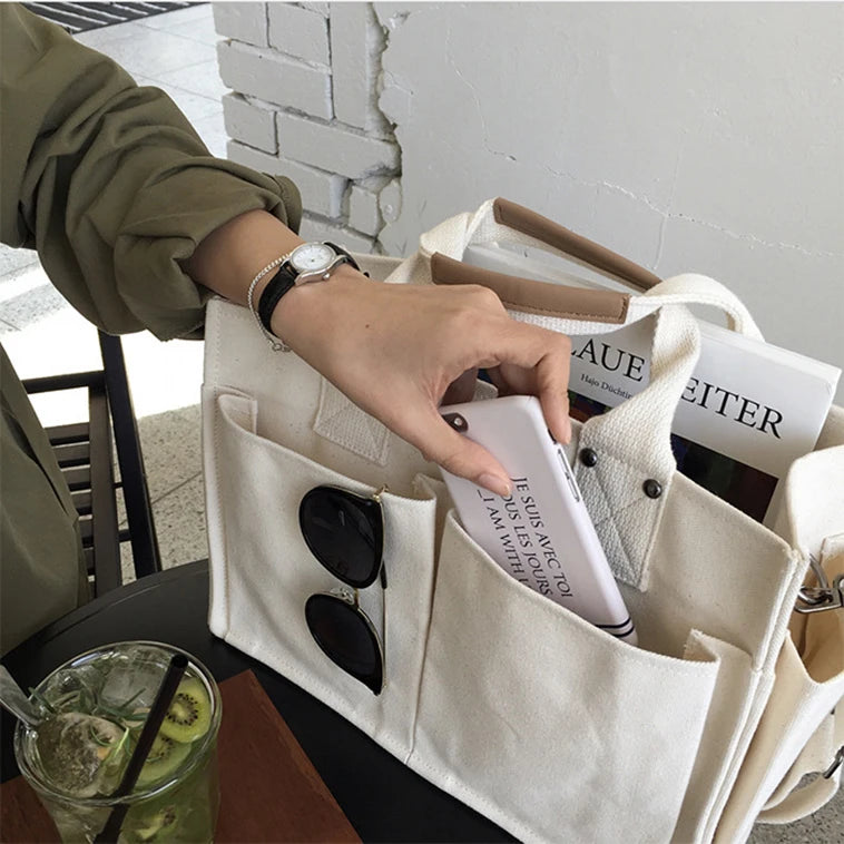 Canvas Tote Women Handbags Wide Strap Shoulder Crossbody Bags