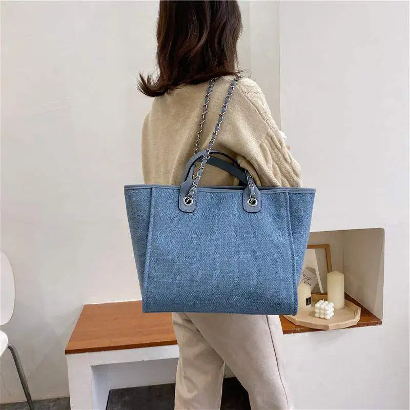 Casual Canvas Tote Chains Shoulder Bags for Women