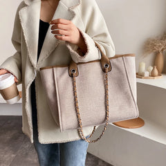 Casual Canvas Tote Chains Shoulder Bags for Women