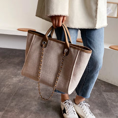 Casual Canvas Tote Chains Shoulder Bags for Women