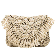 Casual Tassel Straw Clutch for Women Woven Shoulder Bag Beach Purse