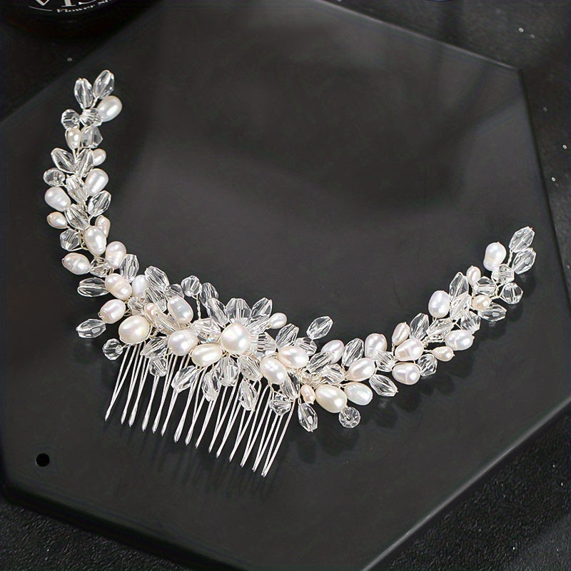 Pearl Inlaid Crystal Hair Comb for Women
