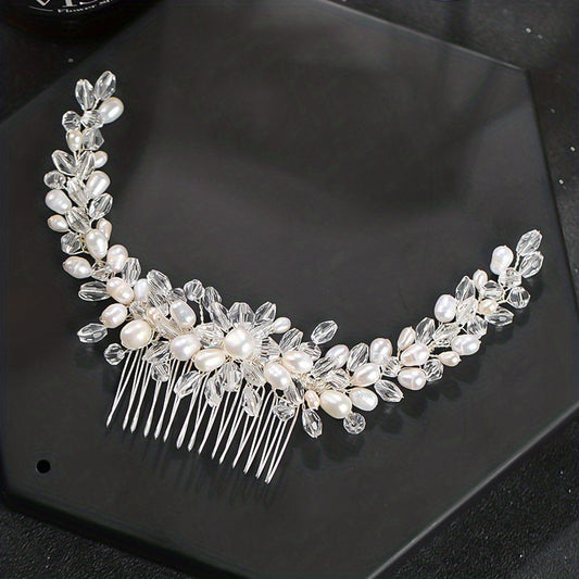 Pearl Inlaid Crystal Hair Comb for Women